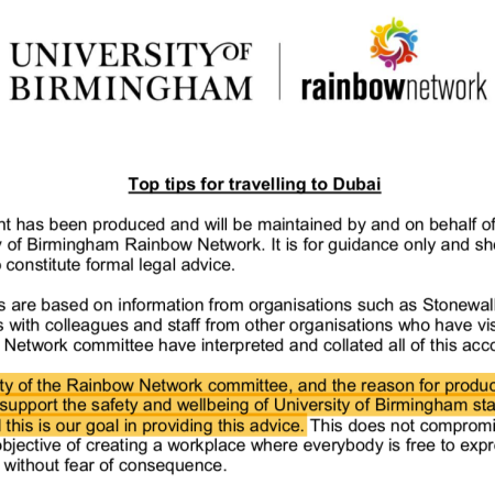 Rainbow Network "Top tips for travelling to Dubai" guidance
